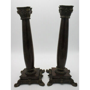 Castilian Victorian Style Candlestick Holder Brown Color Bronze Metal Stand VTG